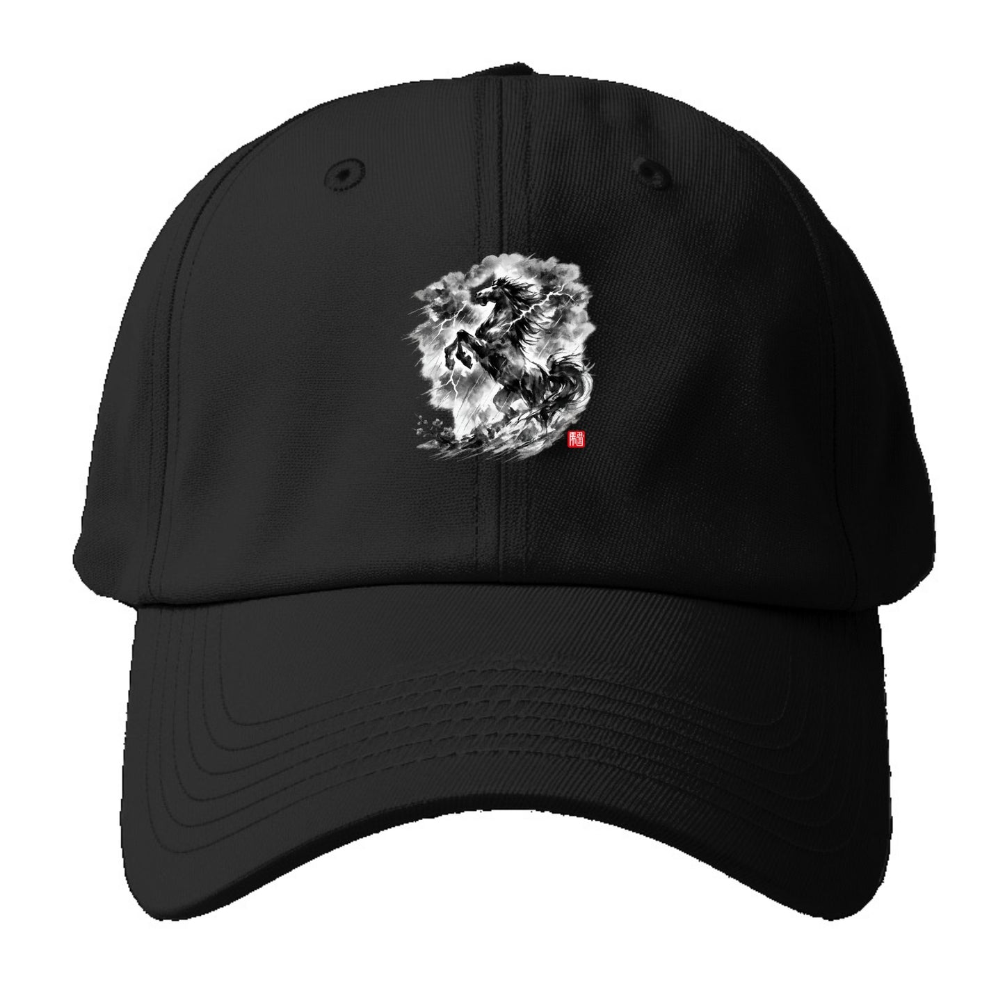 THUNDER HORSE | Storm horse with lightning elements | Dramatic storm clouds - Baseball Cap - Black