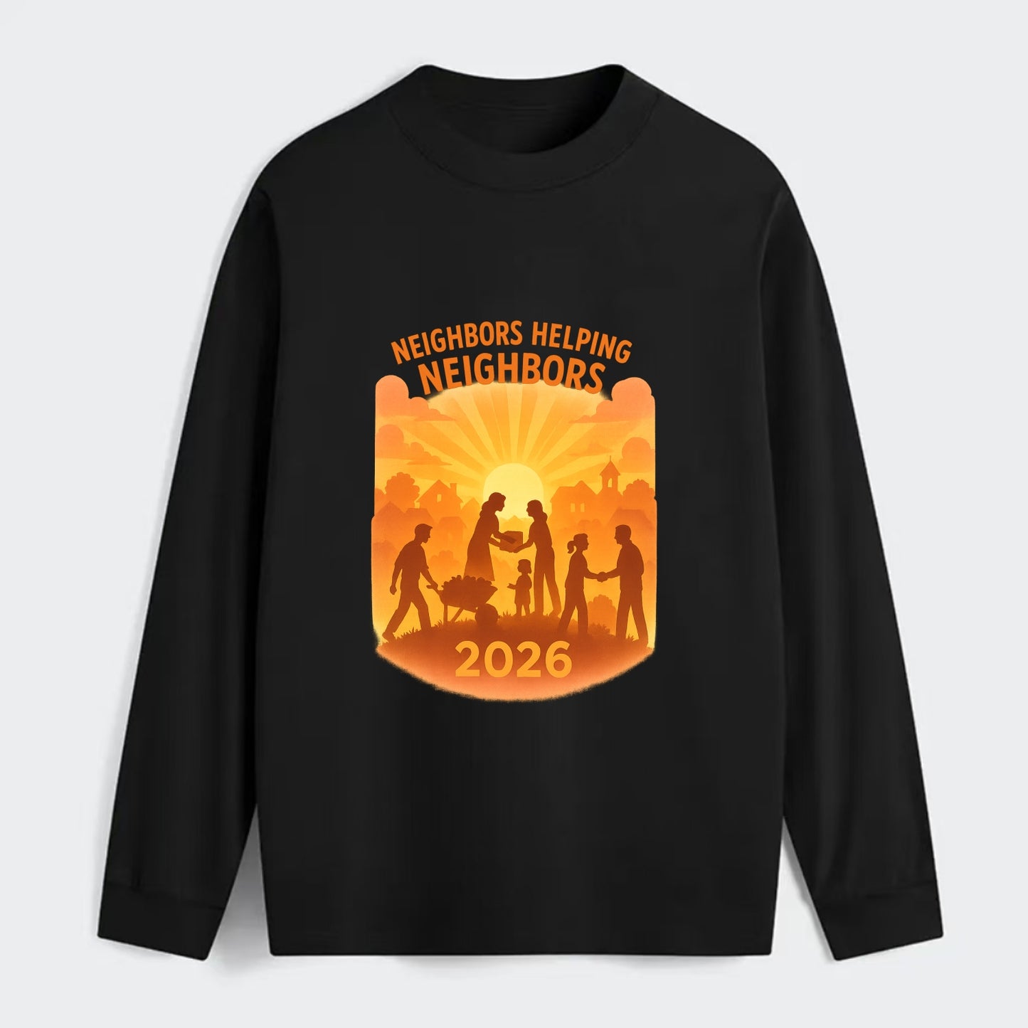 Local communities thriving with shared resources - "Neighbors Helping - Classic Long Sleeve Shirt - Black