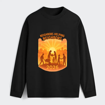 Local communities thriving with shared resources - "Neighbors Helping - Classic Long Sleeve Shirt - Black