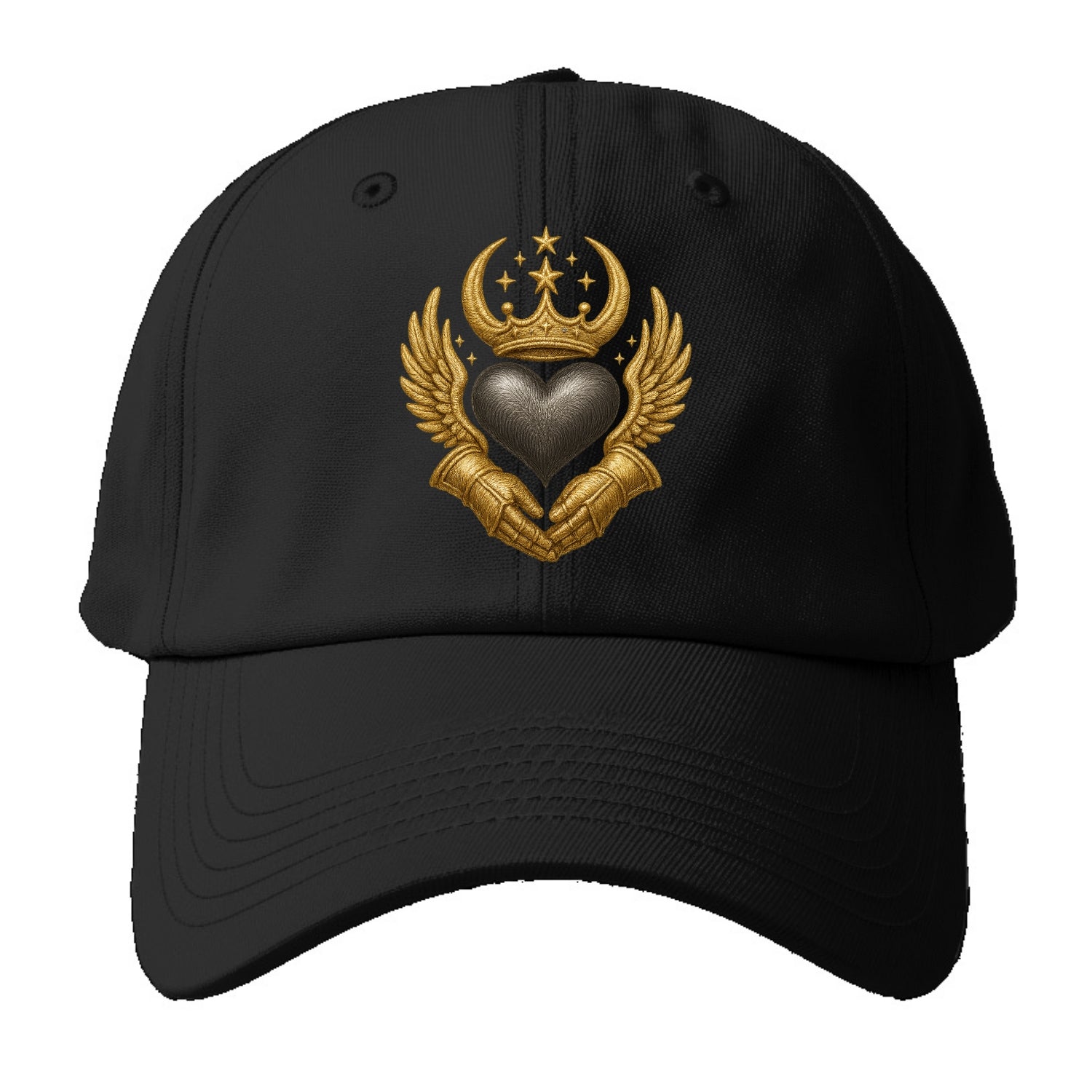 Nordic knotwork crown supporting a frosted steel heart with mittened hands - Baseball Cap - Black