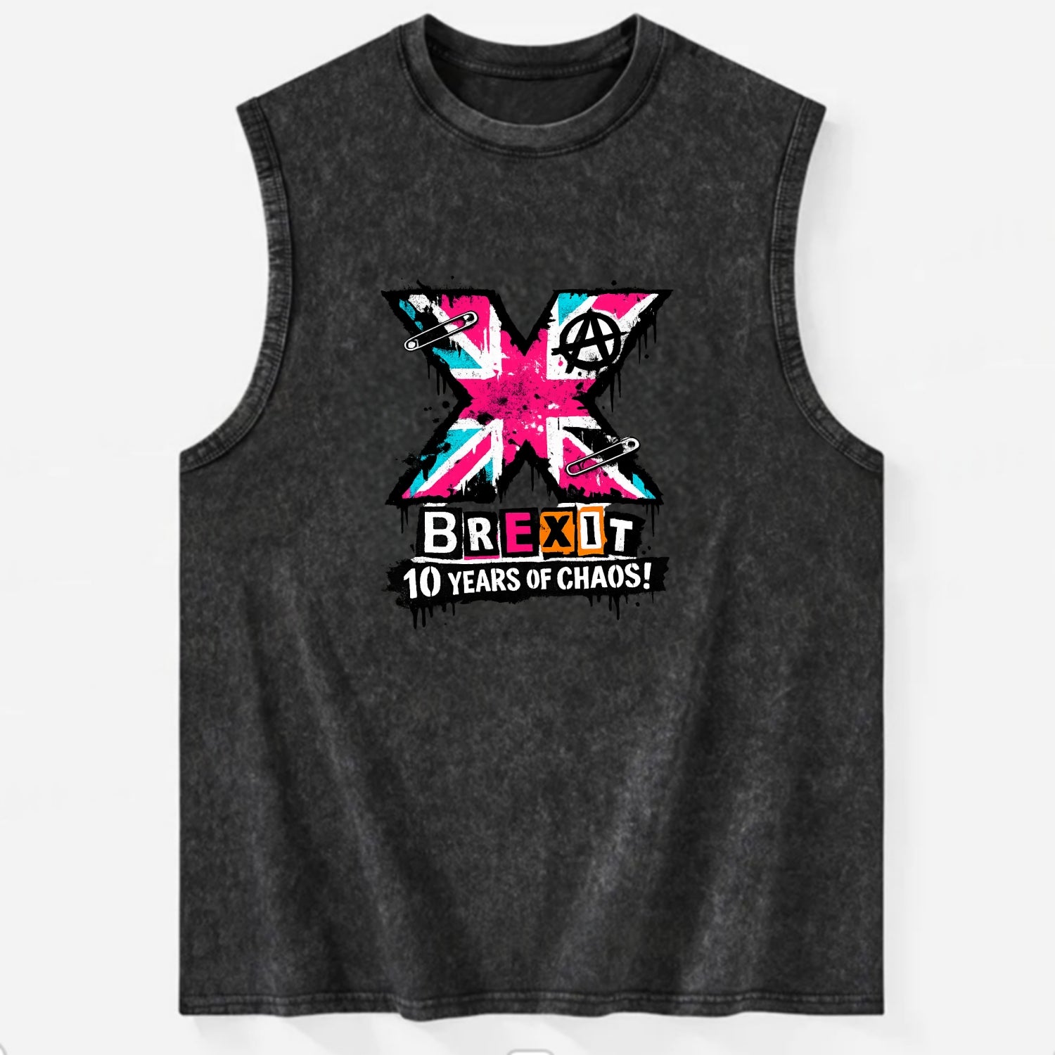 X YEARS | Roman numeral X massive | Union Jack fill pattern | Bold statement - Vintage Washed Tank - Black