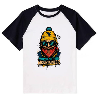Morgantown Mountaineer wearing West Virginia beanie with WV patch - Contrast Raglan T-shirt - Black