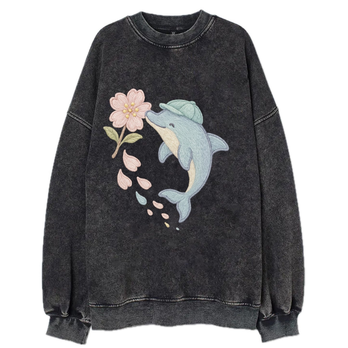 Dolphin Sakura Leap  - Vintage Sweatshirt - Black
