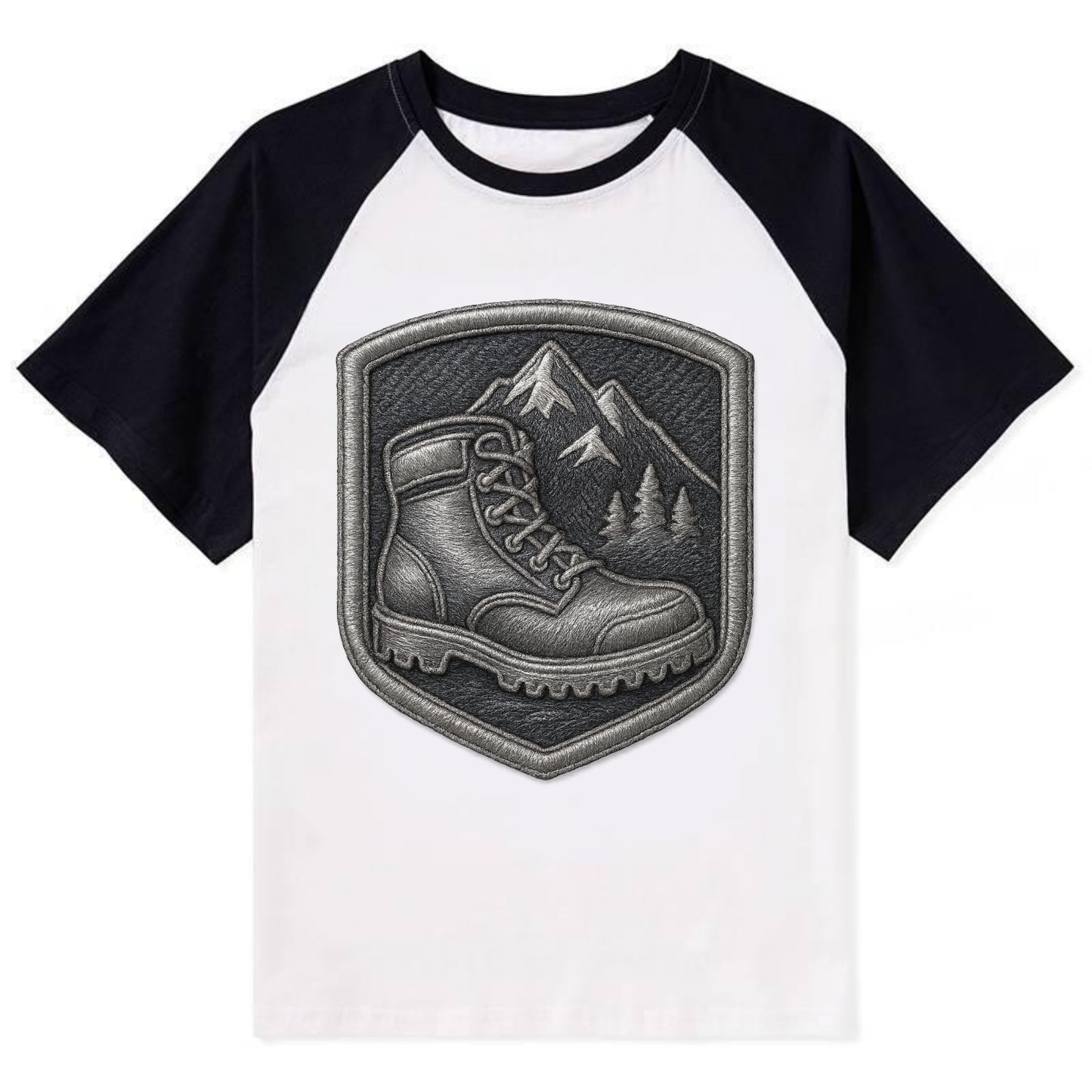 Hiking boots with mountain peak - hiker pride - Contrast Raglan T-shirt - Black