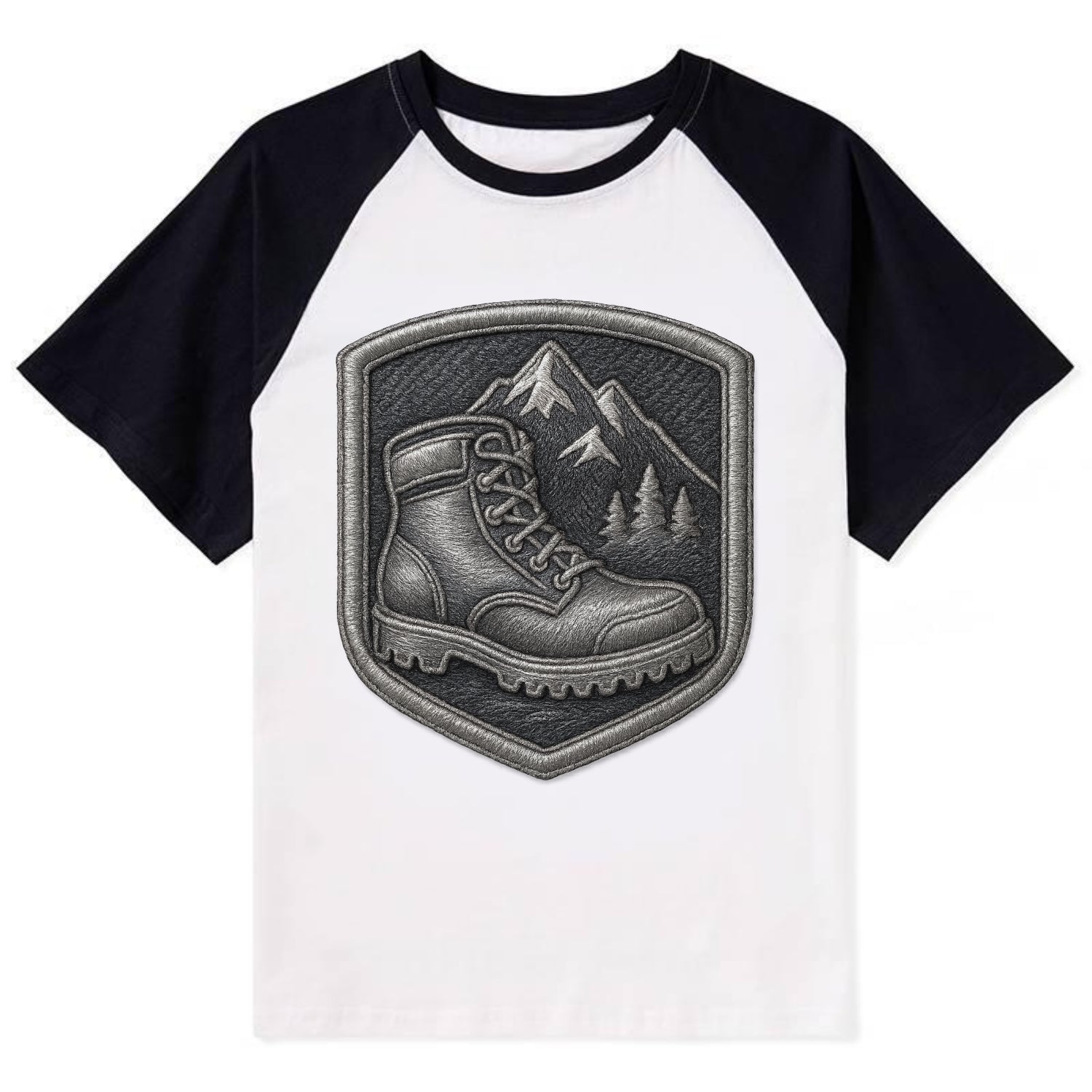 Hiking boots with mountain peak - hiker pride - Contrast Raglan T-shirt - Black