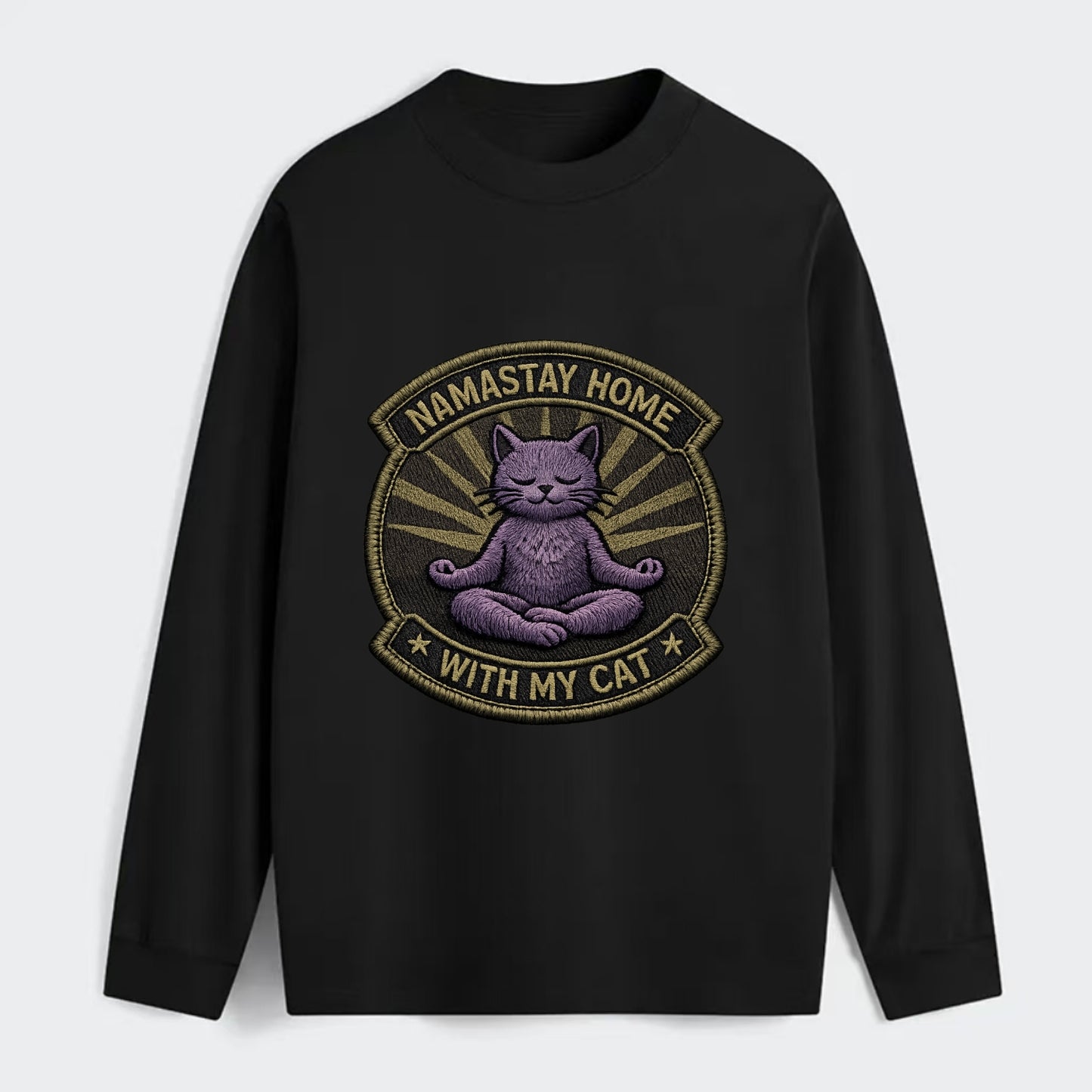 NAMASTAY HOME WITH MY CAT - yoga cat in purple , introvert cat - Classic Long Sleeve Shirt - Black