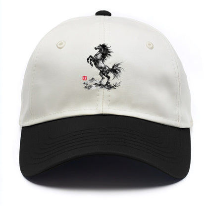 WILD STALLION | Powerful stallion rearing up | Windswept mane and tail | Mountain - Two Tone Cap - Black