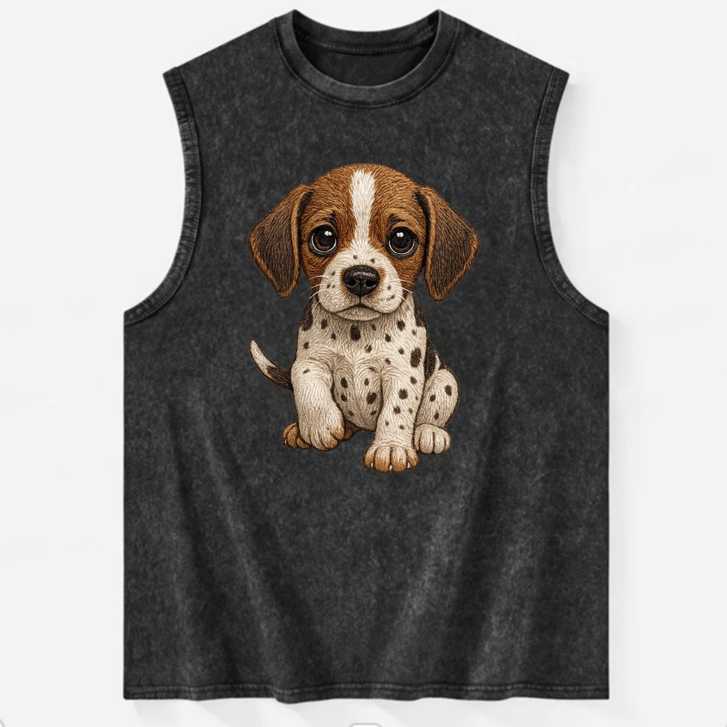 Baby Pointer Puppy - spotted coat, noble stance, alert eyes, front-facing, - Vintage Washed Tank - Black