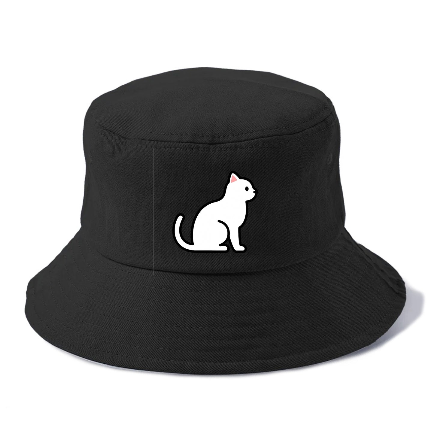 Domestic Shorthair - White classic flat side profile - Bucket Hat - Black