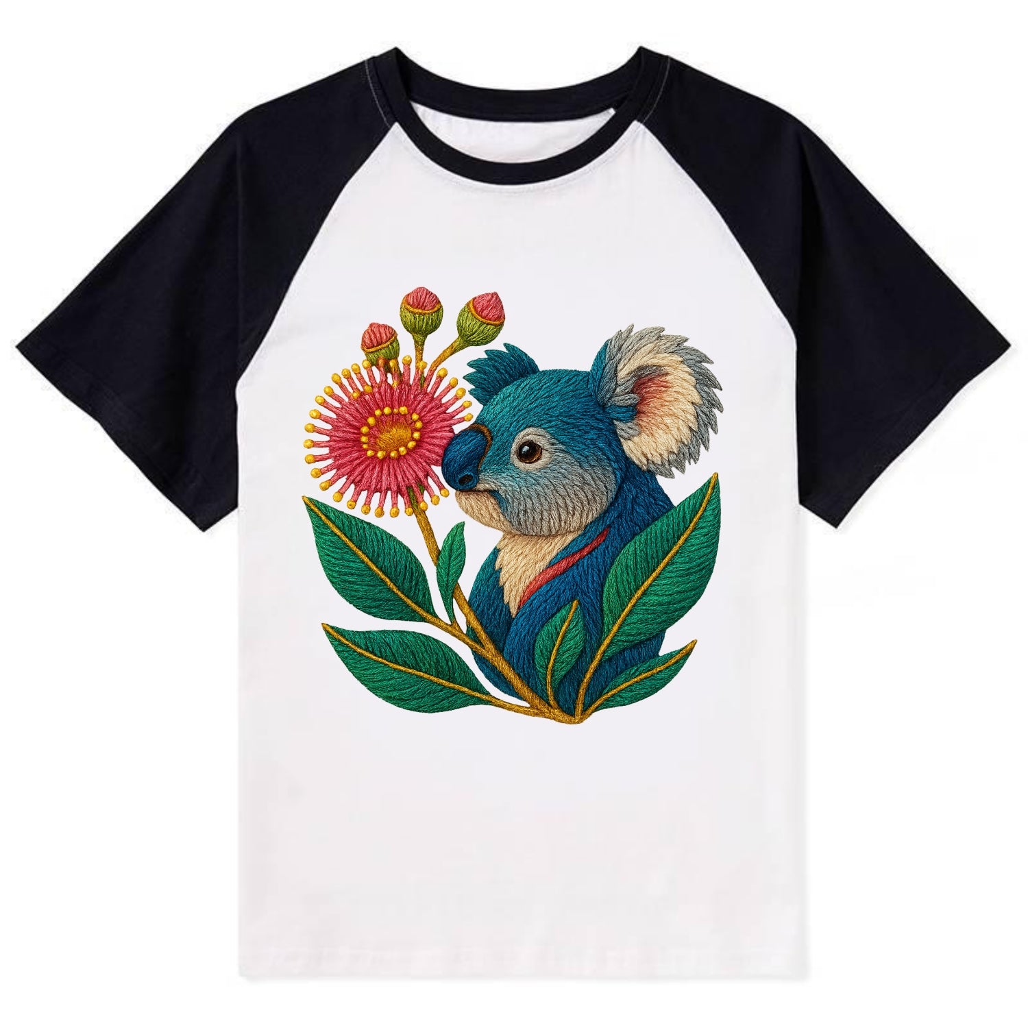 Koala Eucalyptus Bloom - Contrast Raglan T-shirt - Black