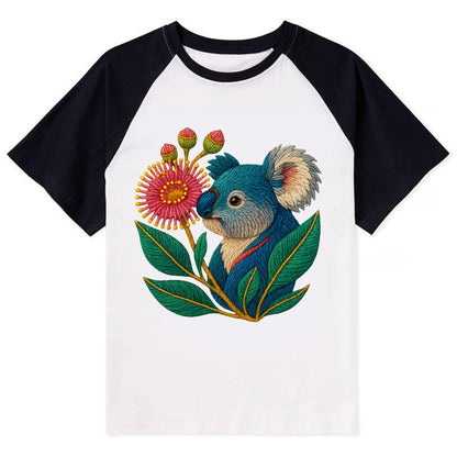 Koala Eucalyptus Bloom - Contrast Raglan T-shirt - Black