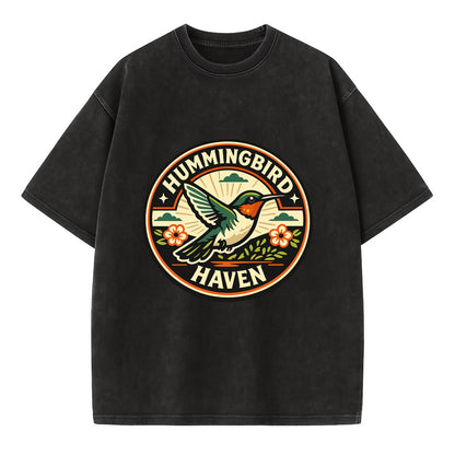 Hummingbird Sanctuary Emblem - Vintage T-shirt - Black