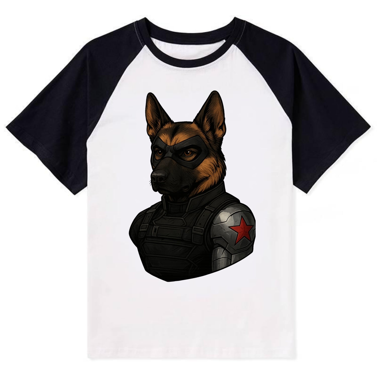 German Shepherd Winter Soldier  - Contra - Contrast Raglan T-shirt - Black