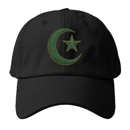 Crescent Moon and Star - Baseball Cap For Big Heads - Black