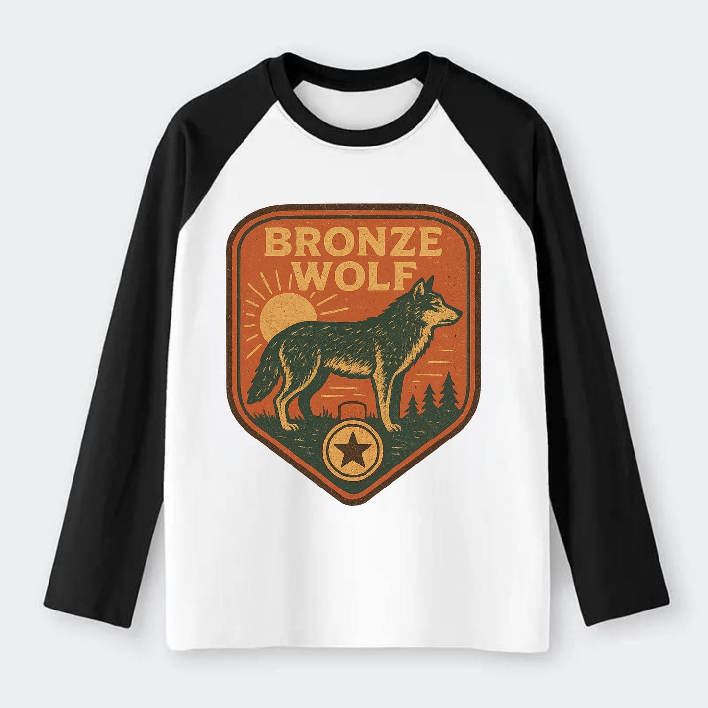 Bronze Wolf Medal  - Raglan Long Sleeve T-Shirt - Black