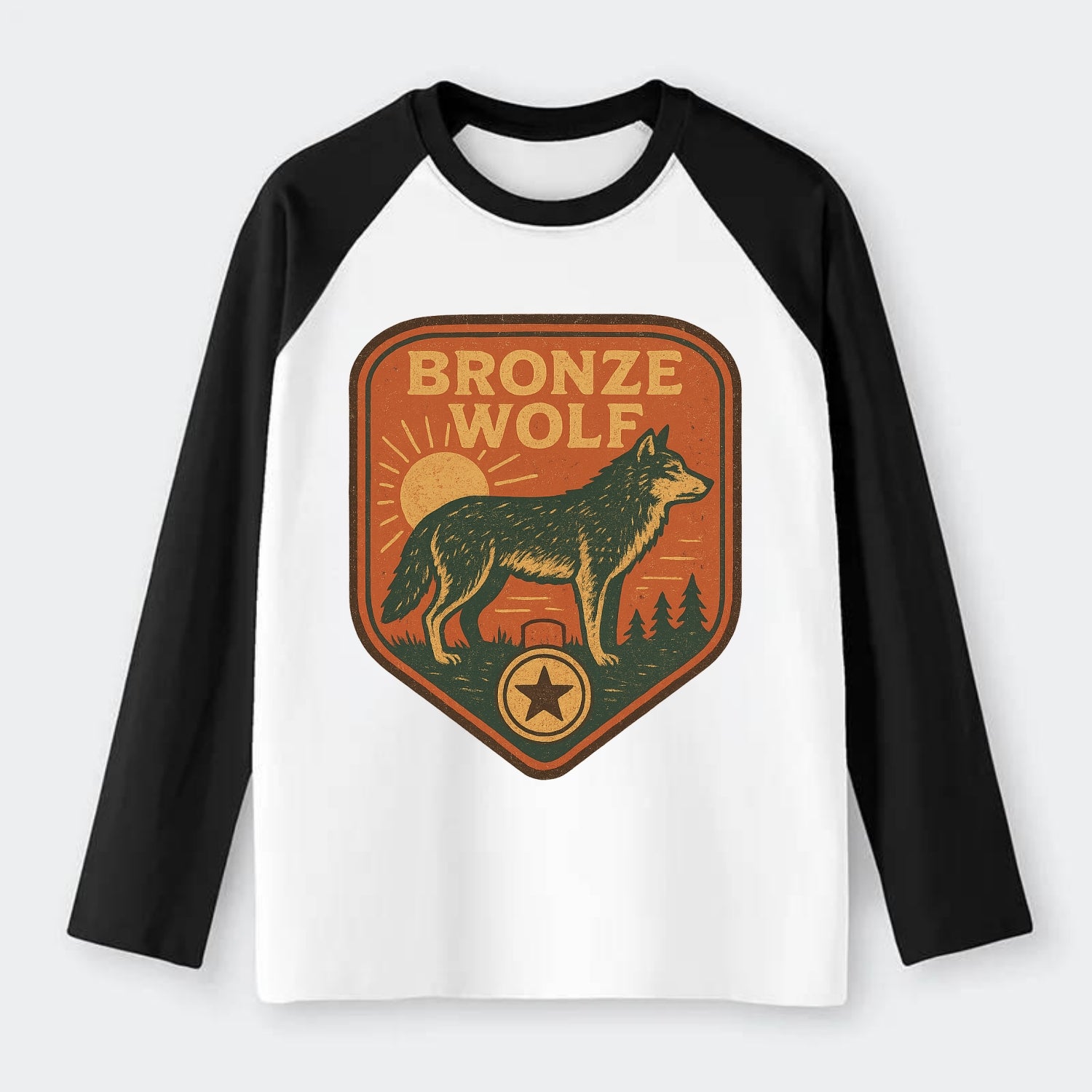 Bronze Wolf Medal  - Raglan Long Sleeve T-Shirt - Black