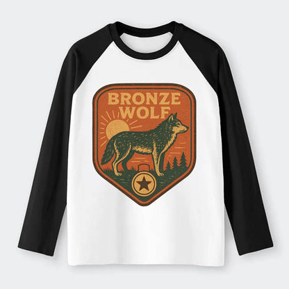 Bronze Wolf Medal  - Raglan Long Sleeve T-Shirt - Black