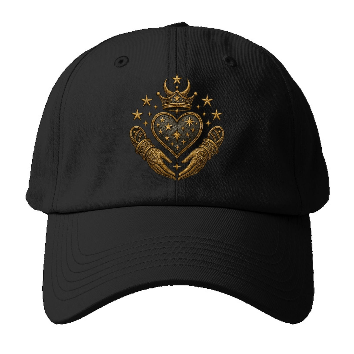 Weathered antique brass crown above a hammered gunmetal heart framed - Baseball Cap For Big Heads - Black