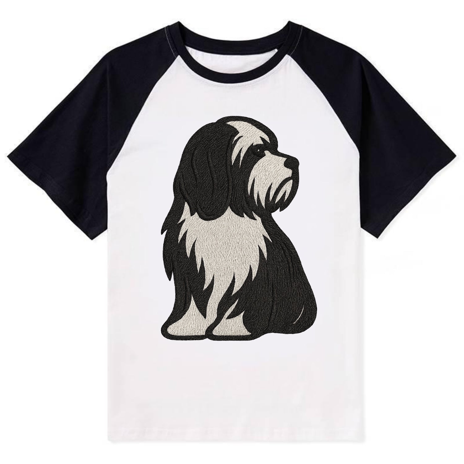 Tibetan Terrier - Black and white long c - Contrast Raglan T-shirt - Black