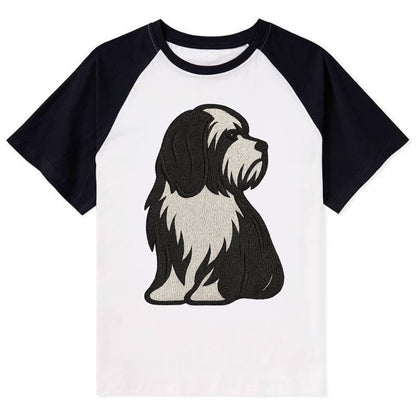 Tibetan Terrier - Black and white long c - Contrast Raglan T-shirt - Black