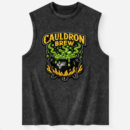 CAULDRON BREW - bubbling pot in black and green , witch craft - Vintage Washed Tank - Black