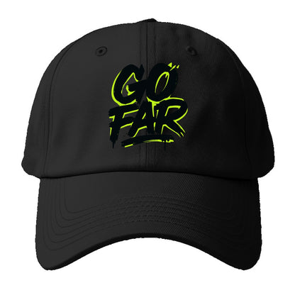 Bold typography design - "GO FAR" - distance goals, pushing limits - Baseball Cap For Big Heads - Black