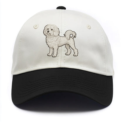 Löwchen - Little Lion Dog white embroidered pose - Two Tone Cap - Black