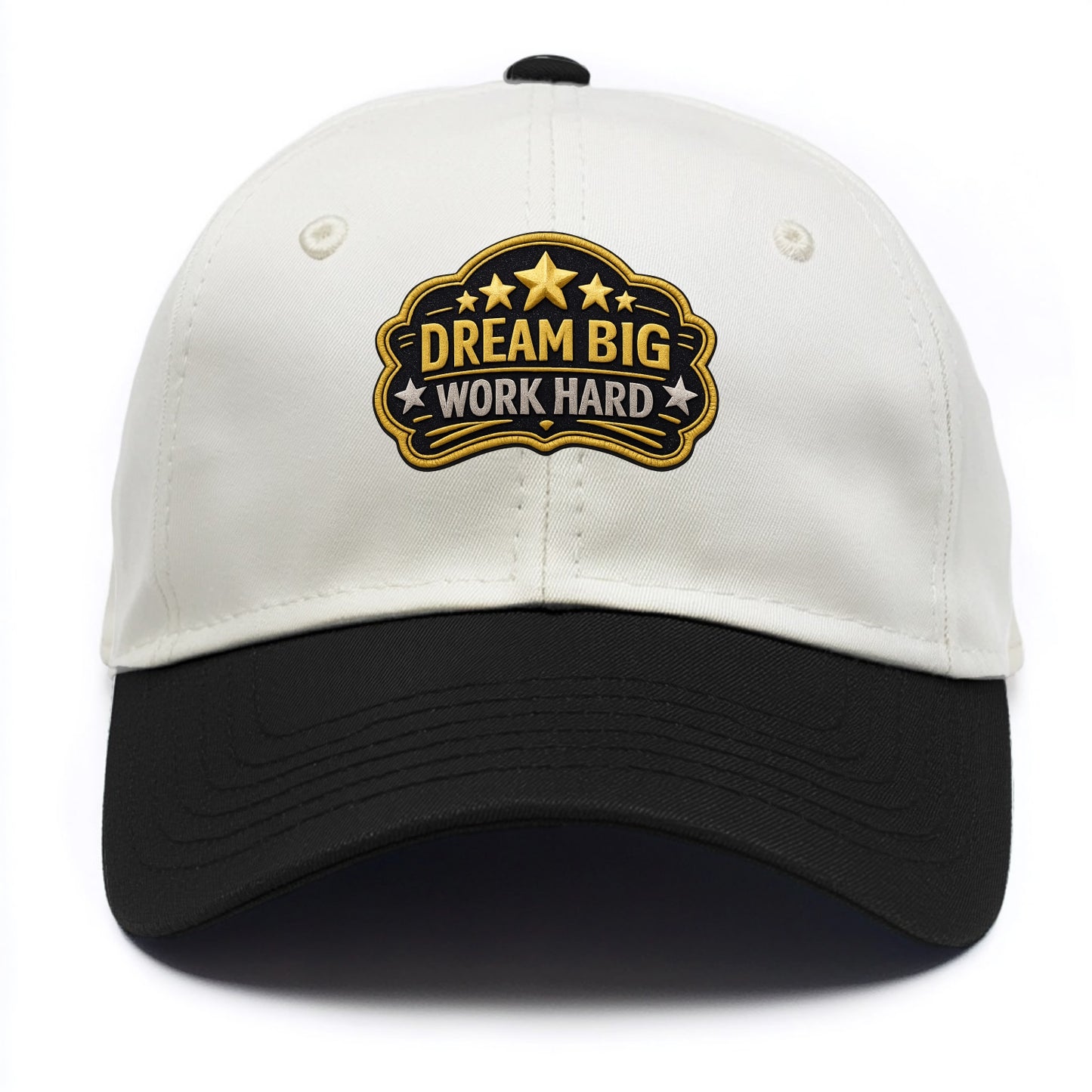 DREAM BIG WORK HARD - stars with text in gold , aspiration - Two Tone Cap - Black