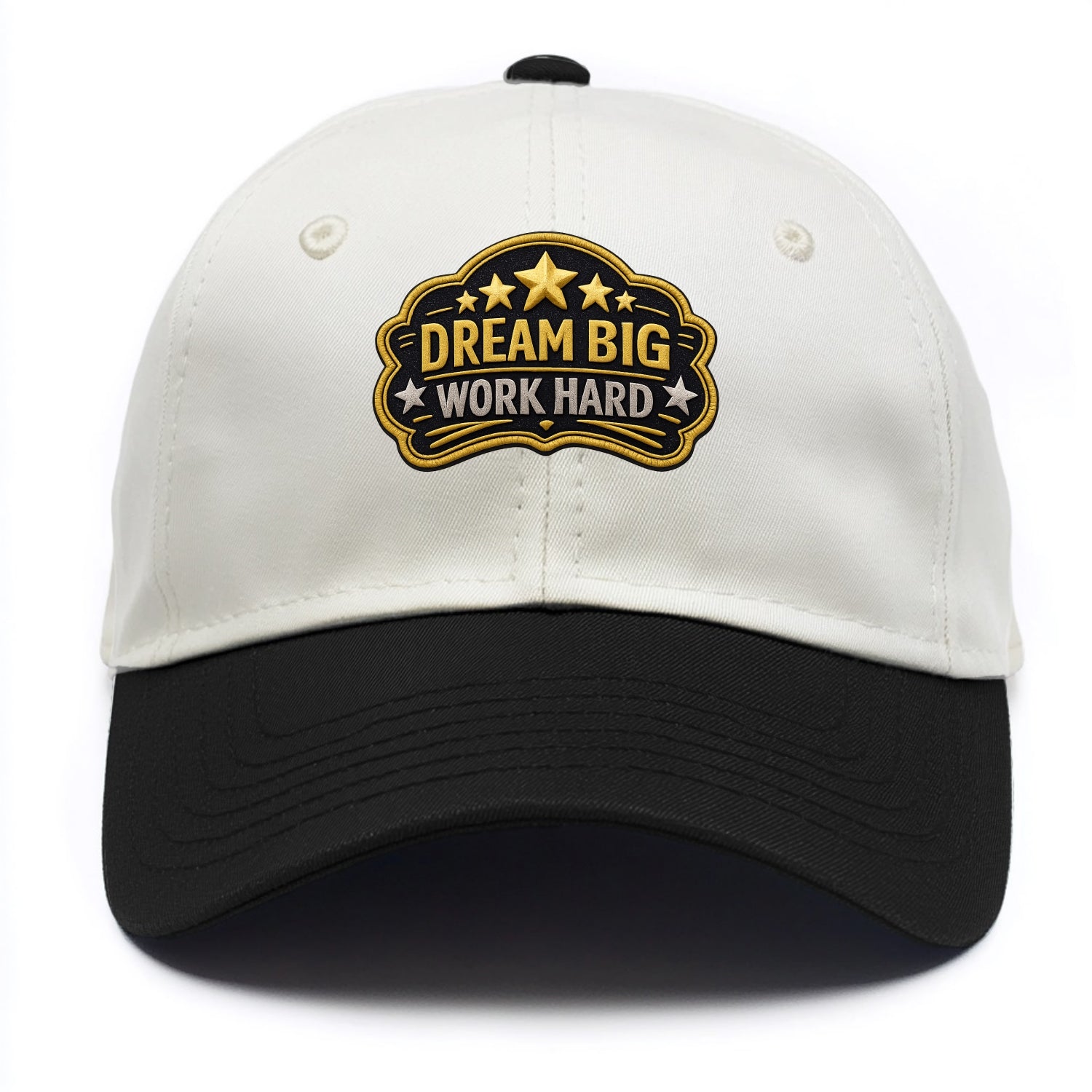 DREAM BIG WORK HARD - stars with text in gold , aspiration - Two Tone Cap - Black