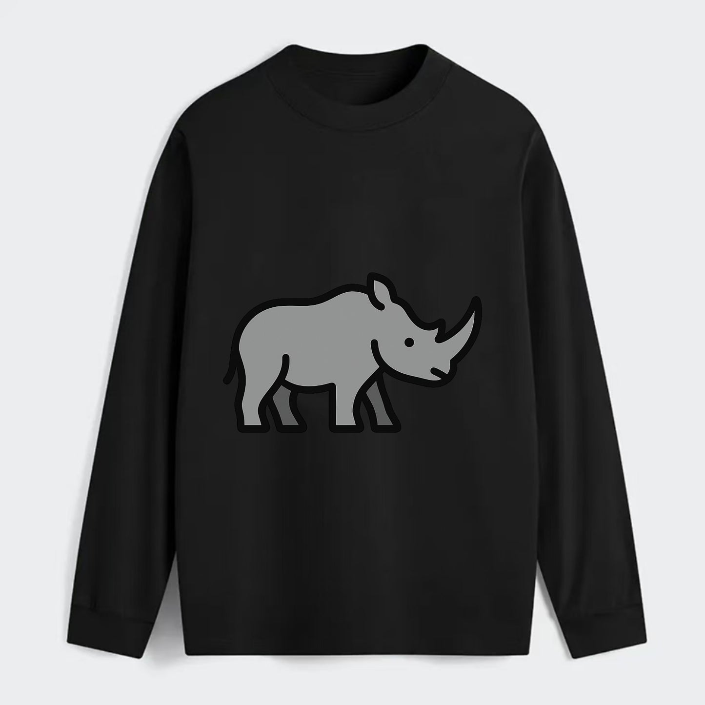 Rhinoceros - Gray with horn flat side profile - Classic Long Sleeve Shirt - Black