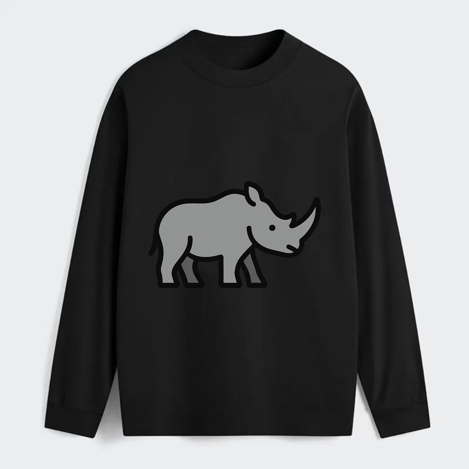 Rhinoceros - Gray with horn flat side profile - Classic Long Sleeve Shirt - Black