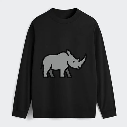 Rhinoceros - Gray with horn flat side profile - Classic Long Sleeve Shirt - Black