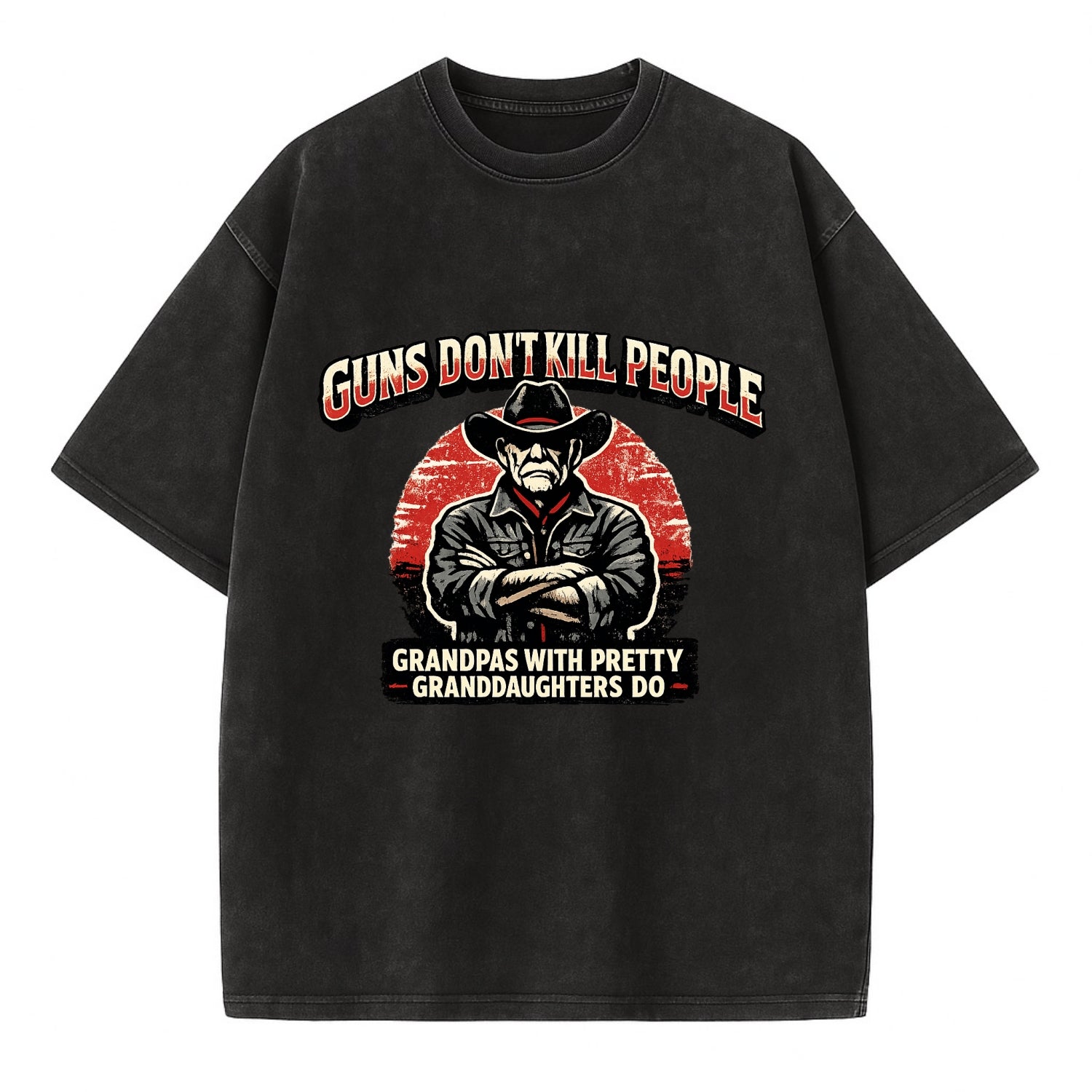 Grandpas Pretty Granddaughters - Cowboy - Vintage T-shirt - Black