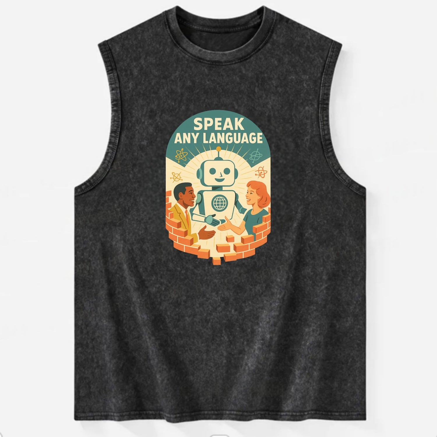 Language learning AI breaking down barriers - "Speak Any Language" - - Vintage Washed Tank - Black