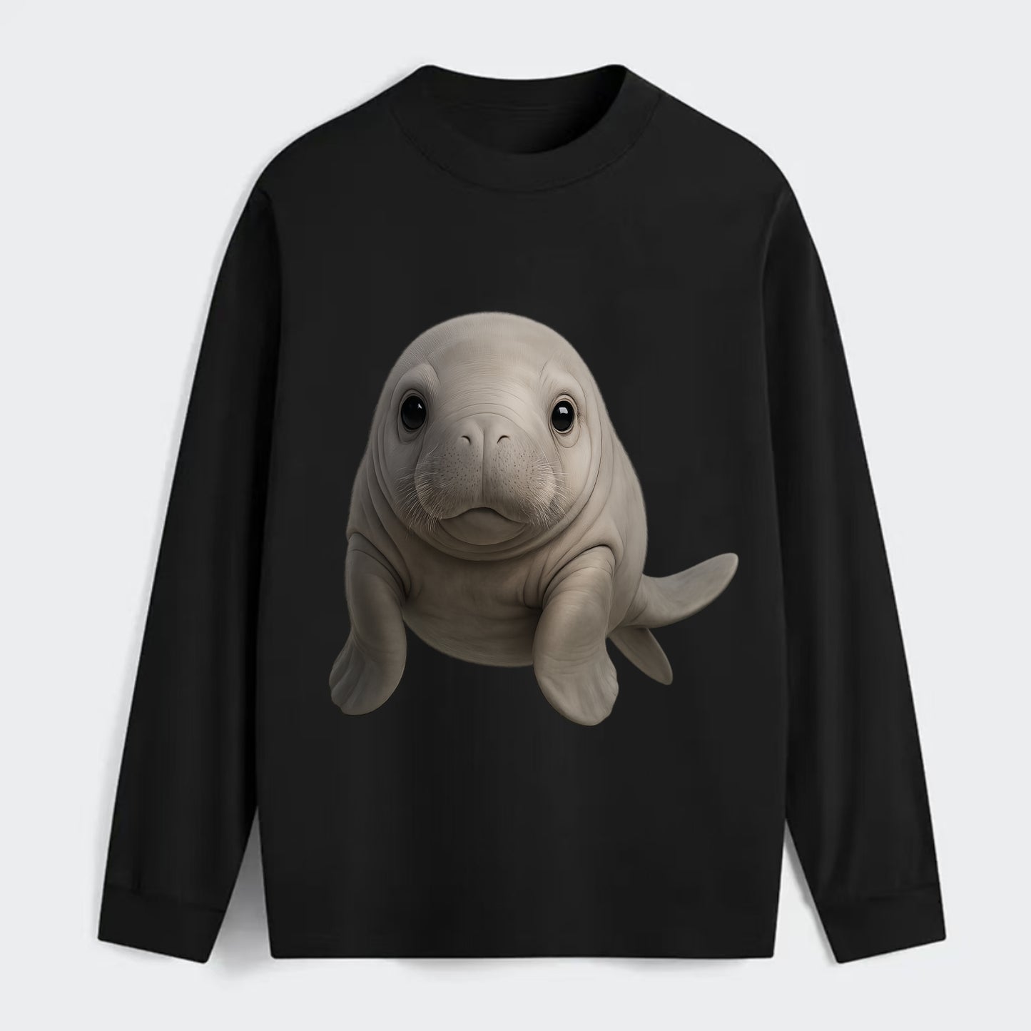 Baby Dugong - gray with paddle tail, gentle expression, whiskers, - Classic Long Sleeve Shirt - Black