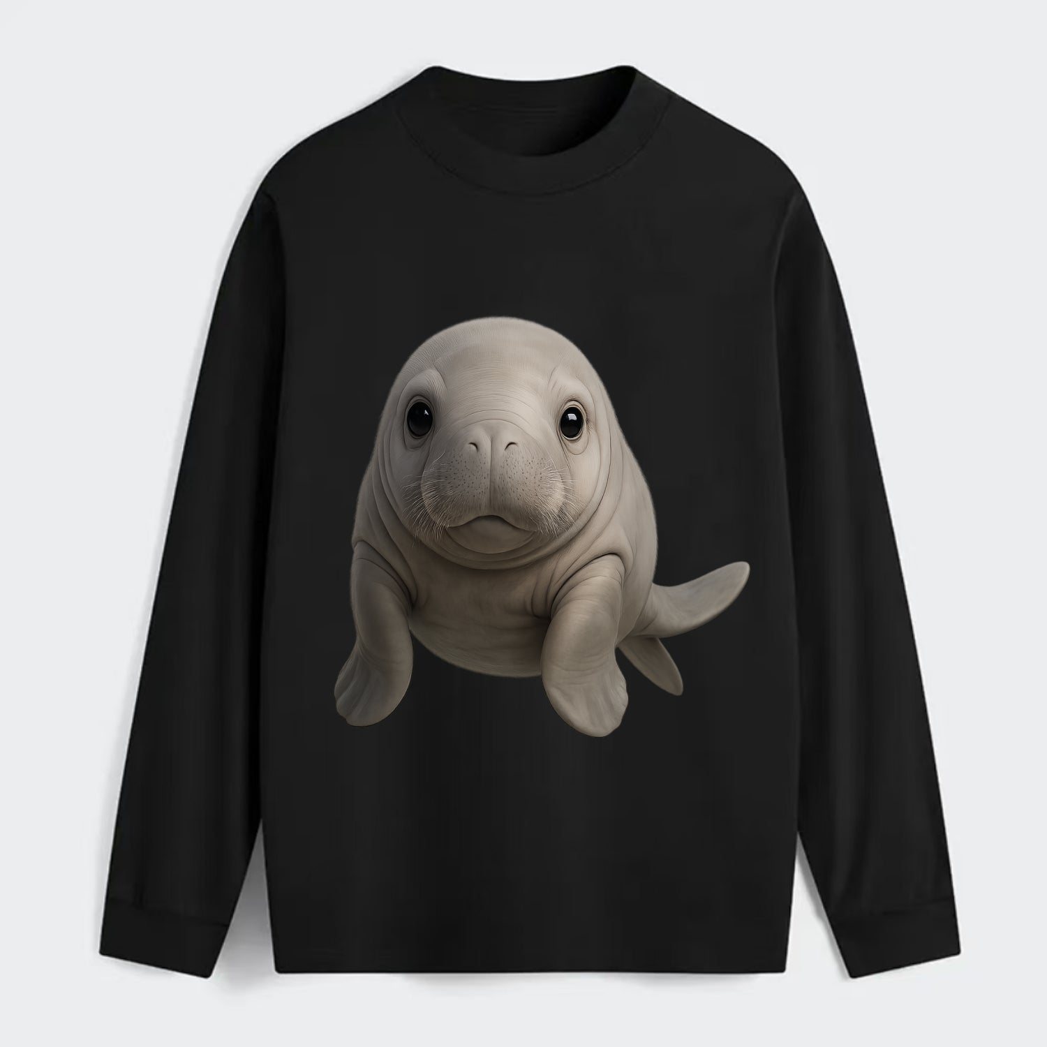Baby Dugong - gray with paddle tail, gentle expression, whiskers, - Classic Long Sleeve Shirt - Black