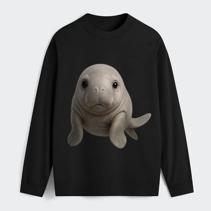 Baby Dugong - gray with paddle tail, gentle expression, whiskers, - Classic Long Sleeve Shirt - Black