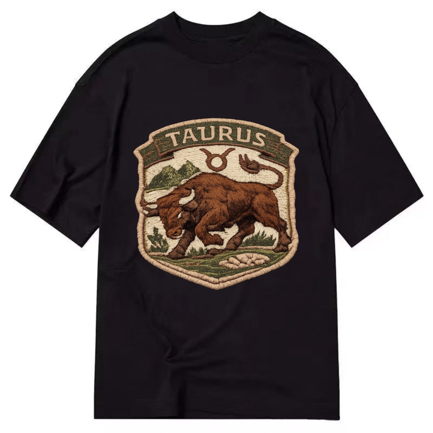TAURUS BULL - strong bull in brown and green , earth sign - Classic T-shirt - Black