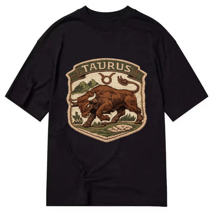 TAURUS BULL - strong bull in brown and green , earth sign - Classic T-shirt - Black