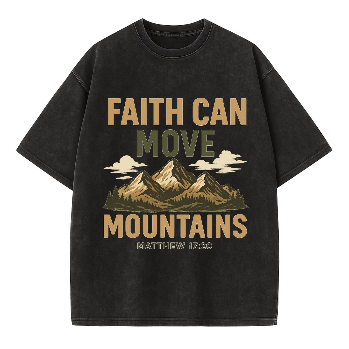 Matthew 17:20 Mountains - Vintage T-shirt - Black