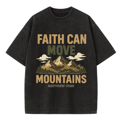 Matthew 17:20 Mountains - Vintage T-shirt - Black