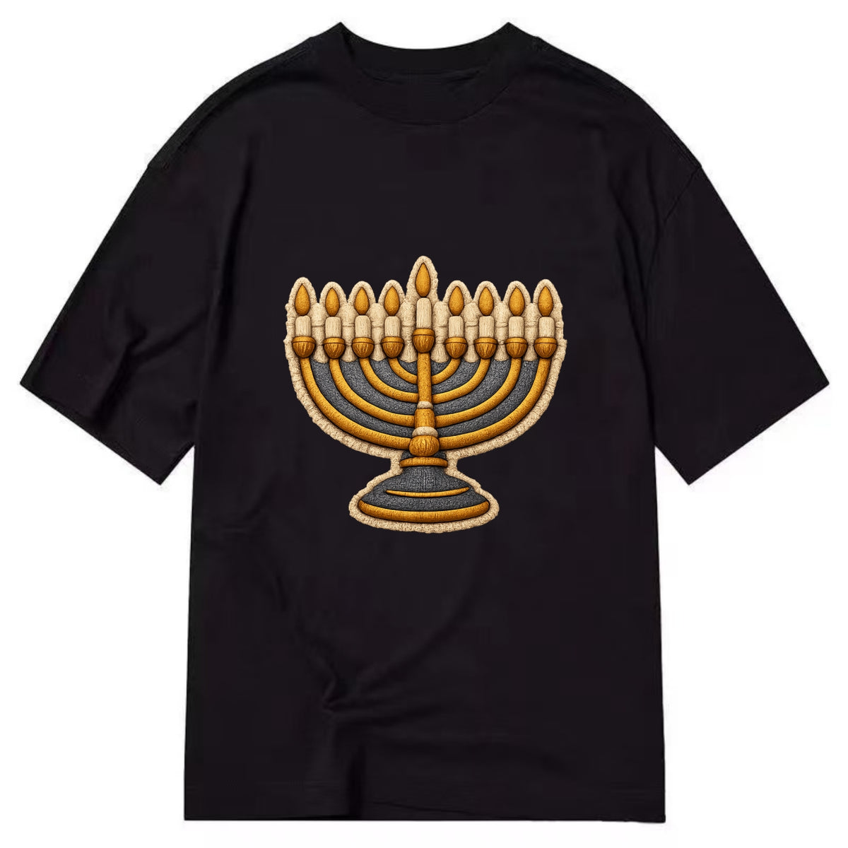 MENORAH LIGHTS - nine branch candelabra in gold and blue , Hanukkah - Classic T-shirt - Black