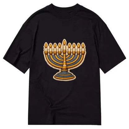 MENORAH LIGHTS - nine branch candelabra in gold and blue , Hanukkah - Classic T-shirt - Black