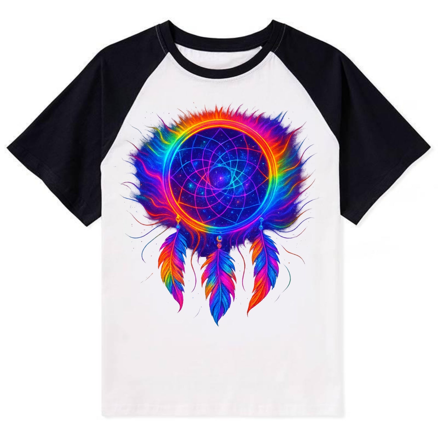 Dream Catcher Universe - Cosmic dreamcat - Contrast Raglan T-shirt - Black