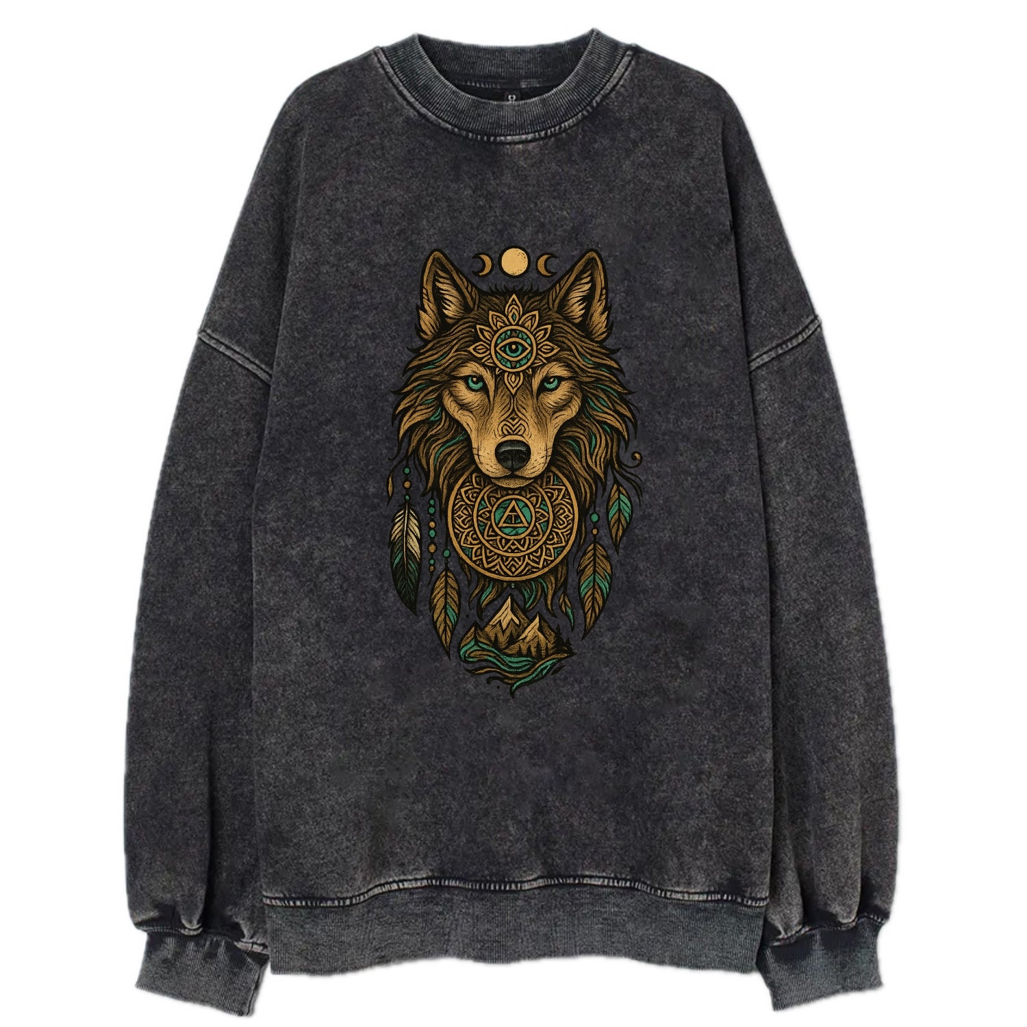 Tattoo Wolf Flash  - Vintage Sweatshirt - Black