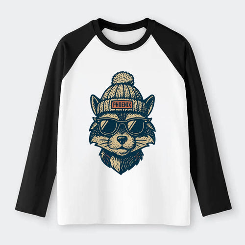 Arizona Ringtail wearing Phoenix beanie with pom pom and wayfarer - Raglan Long Sleeve T-Shirt