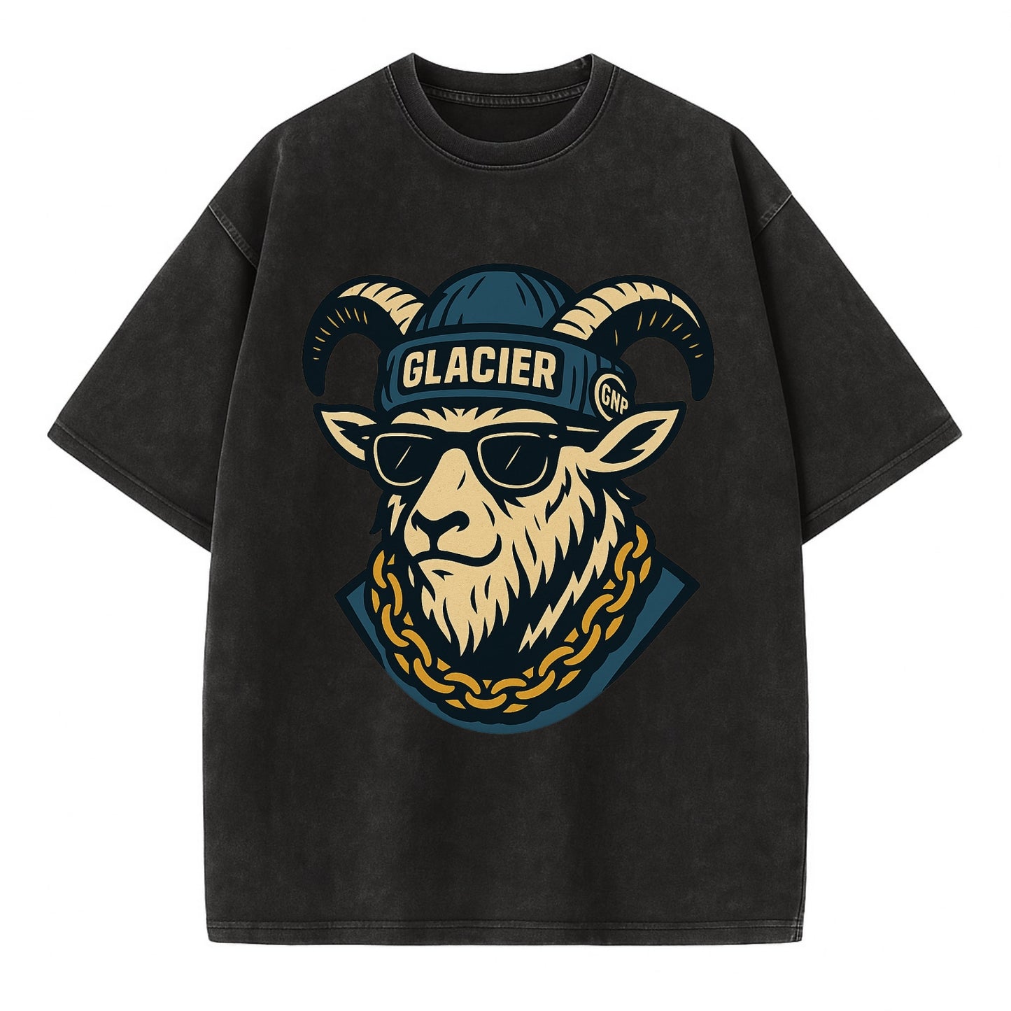 Glacier Mountain Goat - Vintage T-shirt - Black