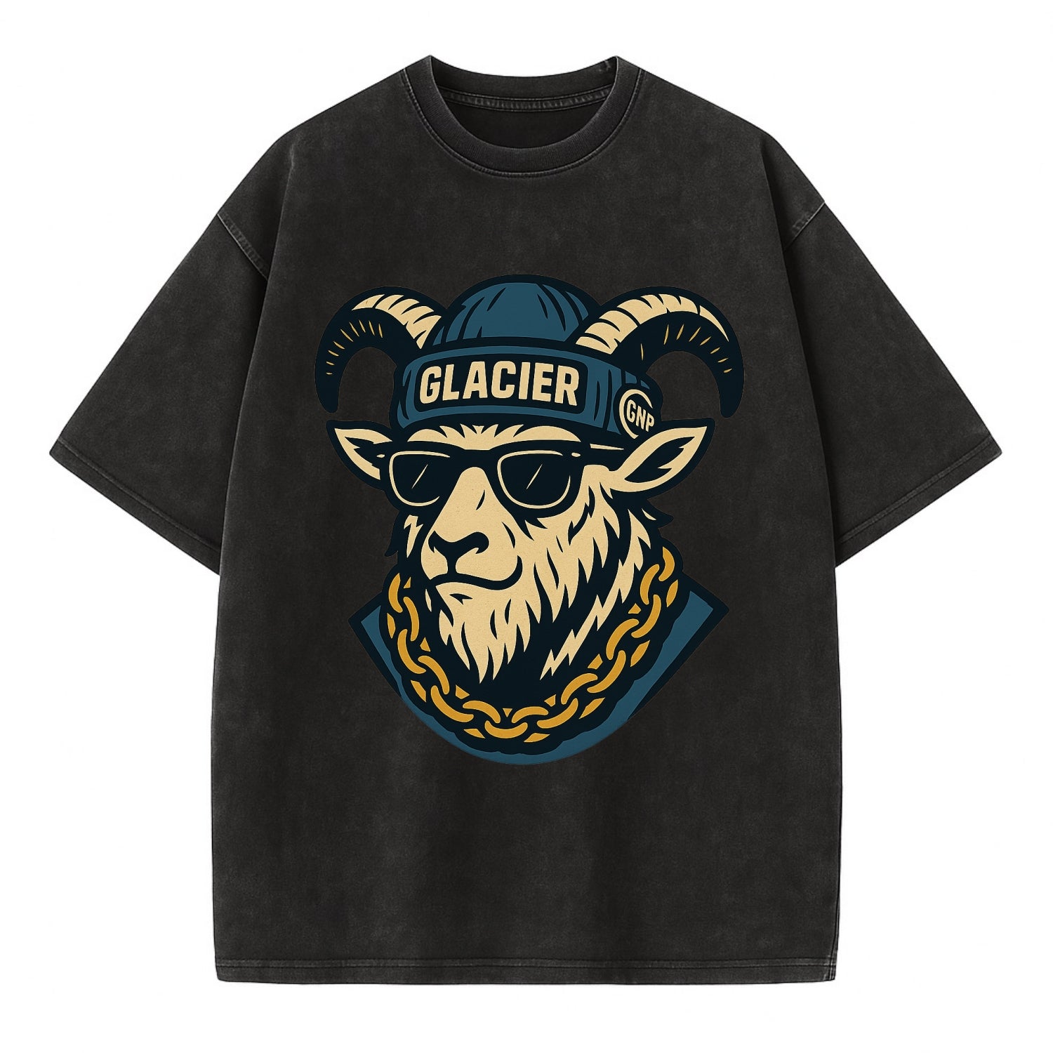 Glacier Mountain Goat - Vintage T-shirt - Black
