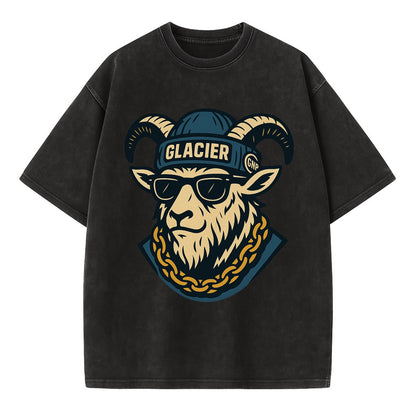 Glacier Mountain Goat - Vintage T-shirt - Black