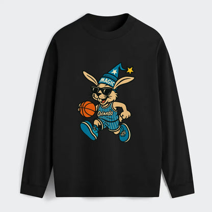 Orlando Rabbit wearing Magic blue and silver beanie with wizard hat and - Classic Long Sleeve Shirt - Black